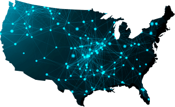 Map of United States with different pin points throughout it.