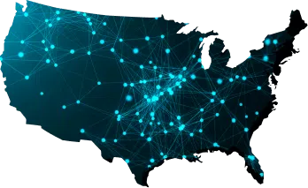 Map of United States with different pin points throughout it.